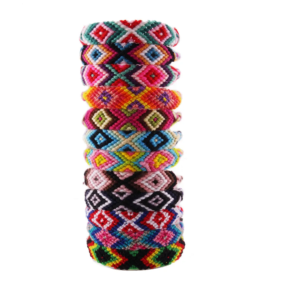 Многострунный красочный тканый браслет дружбы boho шикарный короткий X призматическая вышивка нить Плетеный моющийся wayuu браслет ее