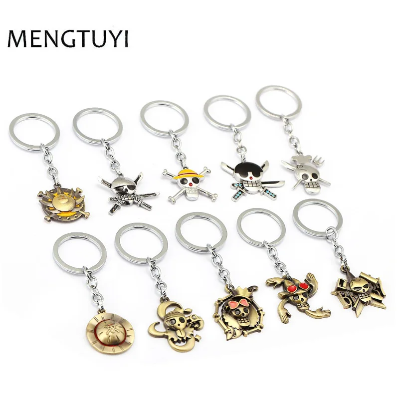 Anime One Piece Key Ring Luffy's Straw Hat Pirate Skull Steering Wheel keychain Anime One Piece Key Ring Luffy's Straw Hat Pirate Skull Steering Wheel keychain
