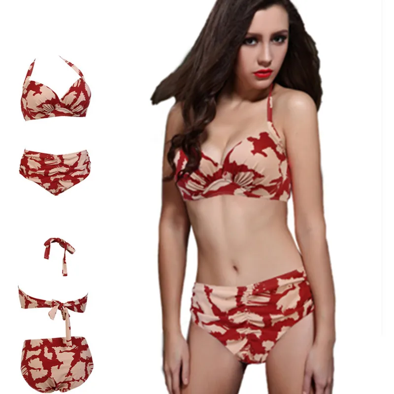 sexy grandi dimensioni bikini attaccatura del collo push up big coppe costumi da bagno vita alta