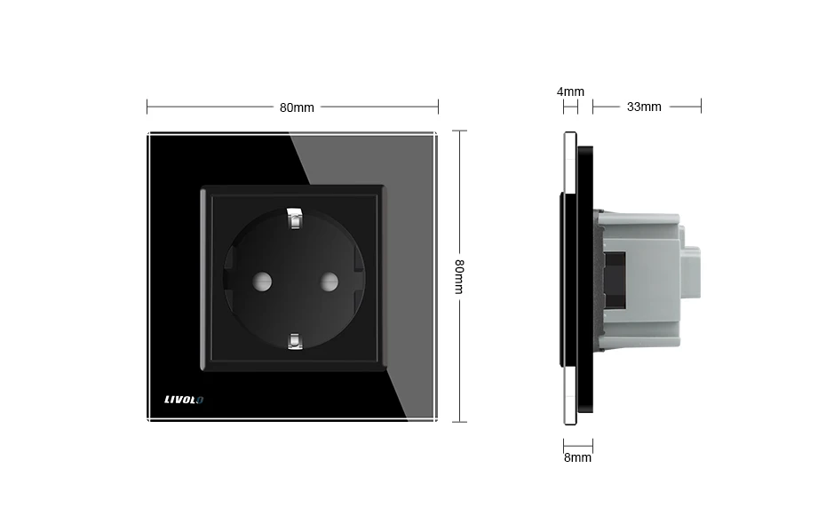 Livolo гнездо питания стандарта ЕС, кристальная стеклянная панель, AC 110~ 250V 16A настенная розетка питания без вилки, 4 варианта цвета
