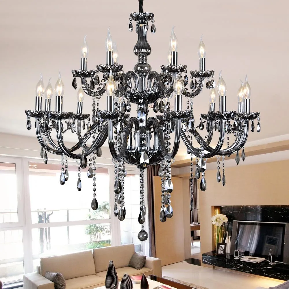 Smoke grey crystal chandelier modern living room lamp restaurant led