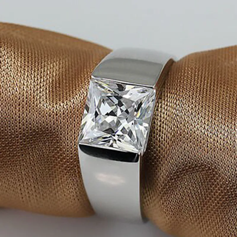 Vecalon solitaire 925 sterling silver male promise ring princess cut 3ct AAAAA Cz engagement wedding band