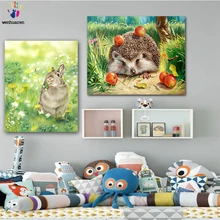 DIY цветные картинки по номерам с цветами милые ежики и кролики Картина Рисунок Живопись по номерам Обрамленный дом