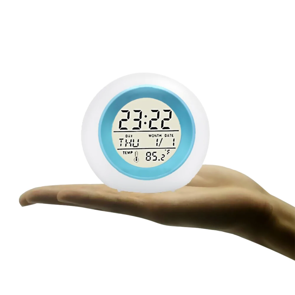 

7 Colors Table Alarm Clock Digital Wake up Clock Touching Child Bedside Night Lamp LED Night light with Time Temperature Display