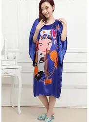 Бесплатная доставка! Китайский Для женщин халат Шелковый район для ванной платье Ночная рубашка, юката с принтом "Пекинская опера" один
