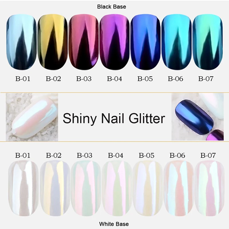 

1 Set Mirror Nail Glitter Pigment Powder Dust Fashion Nail Art Decorations Shimmer Gold Blue Purple 7 Colors Nail TRB01-07