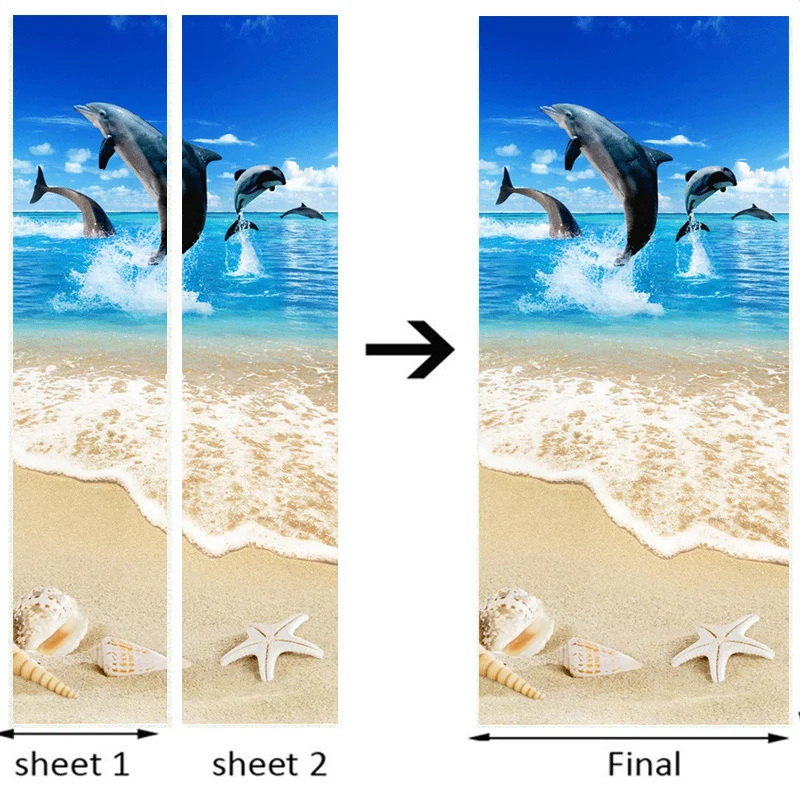 ПВХ самоклеющиеся водонепроницаемые двери стикер 3D пляж дельфин животные обои Гостиная Туалет дверь стикер s домашний Декор 3D паста