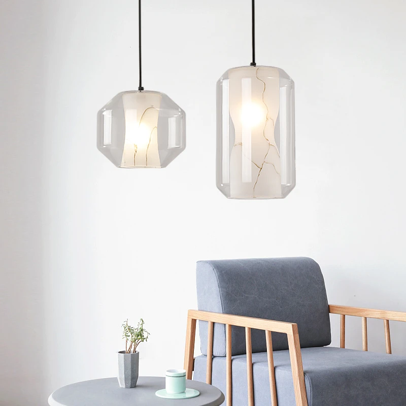 

Postmodern Led Pendant Light Design Lamp Glass Hanging Lamp Dining Room Lighting Fixtures Luminaire Stone Pattern White Lusters