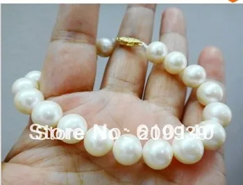 

0061 "9-10MM NATURAL SOUTH SEA GENUINE PERFECT ROUND WHITE PEARL BRACELET 2pc