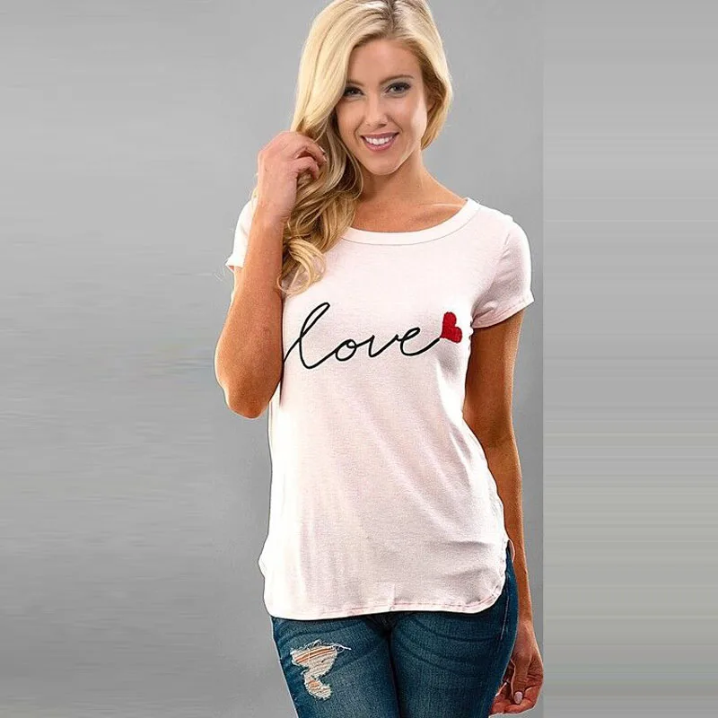 Summer Tops 2018 Women T shirt Loving Printed Thin loose Casual Chiffon Female Tee Shirtsin T