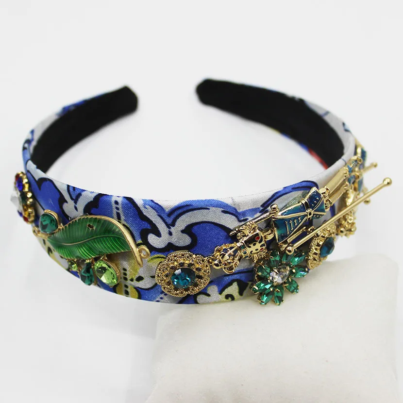 

Baroque Fashion Luxury Hair Accessories for Women Womens Jeweled Gemstone Headband Green Blue Leaf Kpop Elsa Crystal Hairband