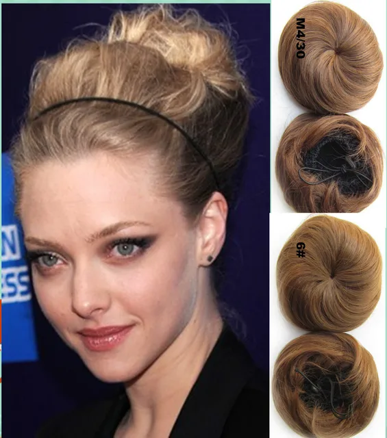 synthetic hair bun pick clip in hair fake bun heat resistance silk pon