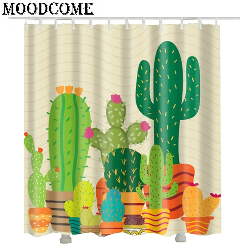 Buy Potted plants cactus shower curtain Custom waterproof gift new arrival drop