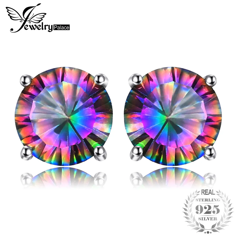 

JPalace Genuine Rainbow Mystic Topaz Stud Earrings 925 Sterling Silver Earrings For Women Gemstones Earings Fashion Jewelry 2019