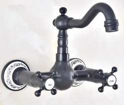 Black Oil Rubbed Bronze Brass Two Cross Handles Wall Mount Swivel Spout Kitchen & Bathroom Basin Sink Faucet Mixer Tap anf473
