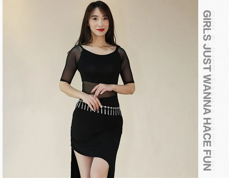 Дешевое цельнокроеное модальное платье костюм для беллиданса, сексуальная сетка, Восточная танцевальная юбка, черная юбка с длинными рукавами