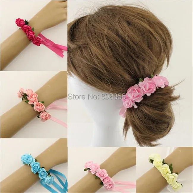 

10Pcs/lot Paper Rose Bracelet Bridal Wreath Garland Hair Accessories Wedding Bride Bridesmaids Wrist Flower Photograph Props