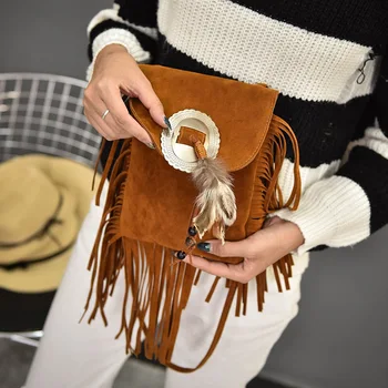 

50pcs/lot Retro Faux Suede Fringe Women Bag Messenger Bags New Handbag Tassel Shoulder Handbags Crossbody