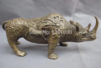 

xd 00807 Chinese Folk Copper Bronze Fengshui Lucky Kylin Kilin Kirin Rhinoceros Statue