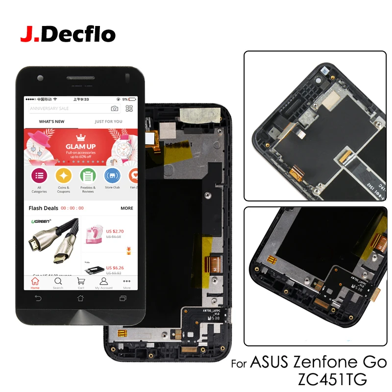 

Original 4.5'' LCD Display For ASUS Zenfone Go ZC451TG LCD Touch Screen Digitizer Assembly with Frame Black