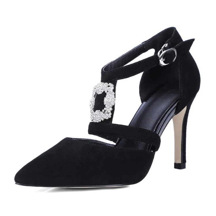 

Red/black 2017 Fashion women's Rhinestone shoes High Quality Pointed Toe Sheepskin High heels sexy sandals for women