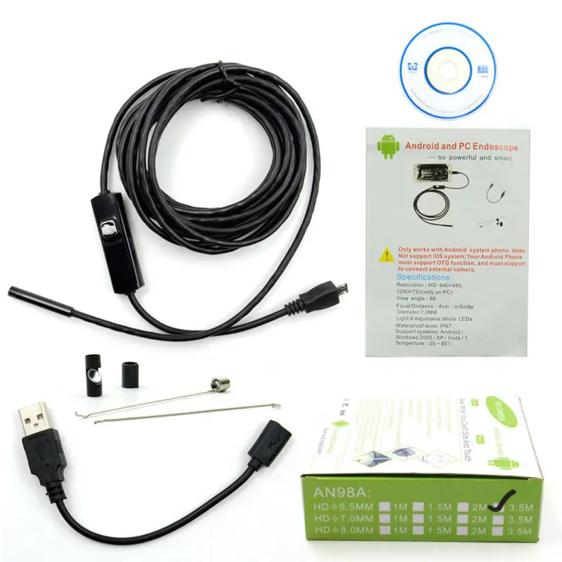 Эндоскоп эндоскоп с 6 светодиодами 7 мм 5 м|endoscope borescope inspection camera|usb led endoscopemicro-camera |