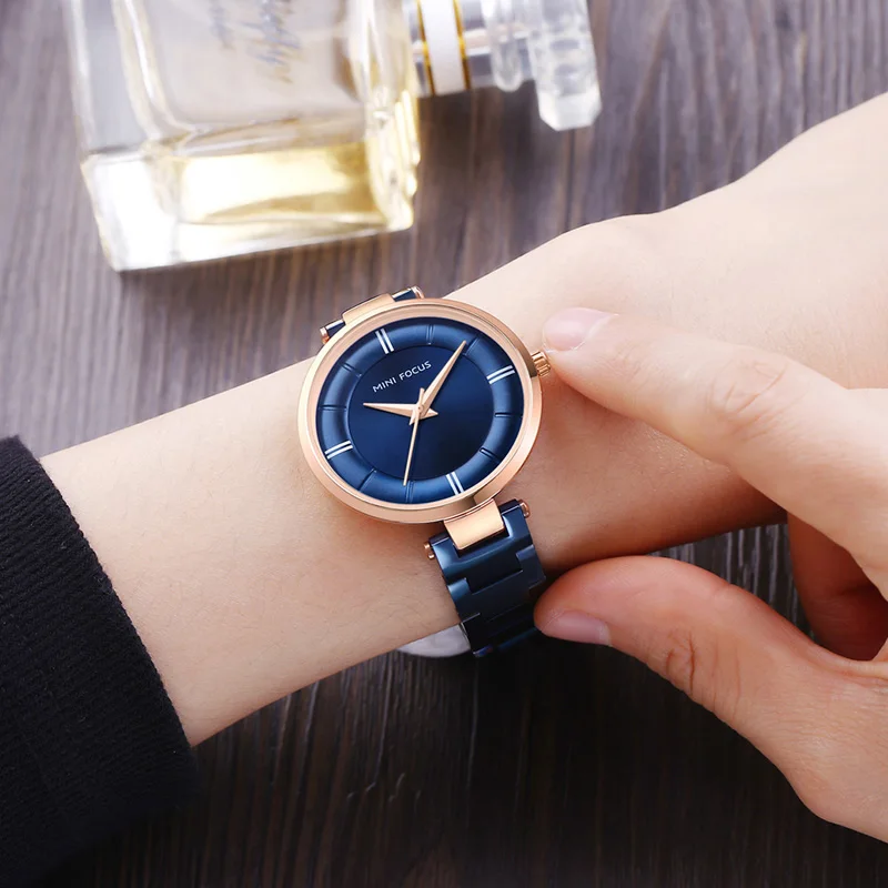 MINI FOCUS Women's Stainless Steel Dress Watches Simple Luxury Quartz Wristwatch for Lady Woman Relogios Femininos 0235Blue rose MINI FOCUS Women's Stainless Steel Dress Watches Simple Luxury Quartz Wristwatch for Lady Woman Relogios Femininos 0235Blue rose