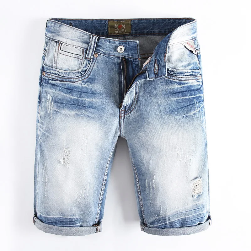 Summer Light Blue Fashion Men's Shorts High Quality Slim Fit White