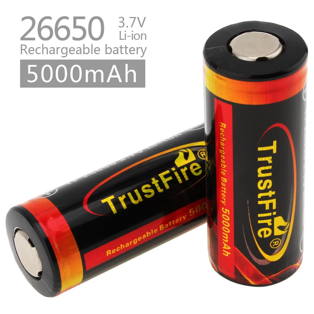 

2pcs! TrustFire 3.7V 26650 High Capacity 5000mAh Rechargeable Li-ion Battery with Protected PCB for LED Flashlights Headlamps