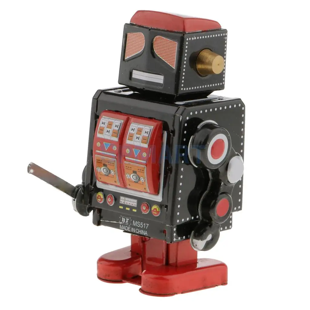 2 Pieces Vintage Wind Up Clockwork Mechanical Walking Tin Robot Kids Toy Gift Collectibles