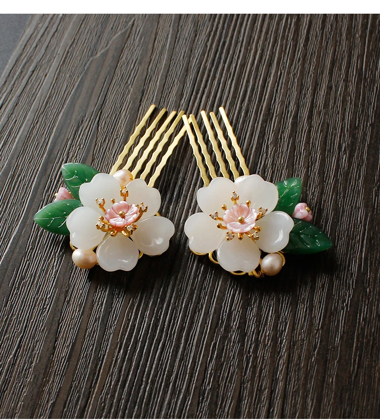 Chinese style vintage pink Cherry blossoms Pearls handmade Hairpin hair Comb hair sticks Hair accessories Headwear for kimono