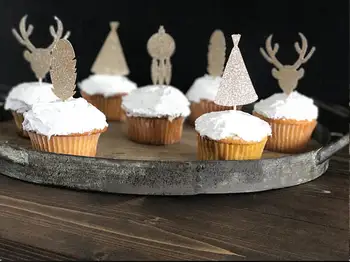 

Glitter Boho tribe first Birthday Cupcake Toppers wedding baptism Gender Reveal Party Decor food treats toothpicks