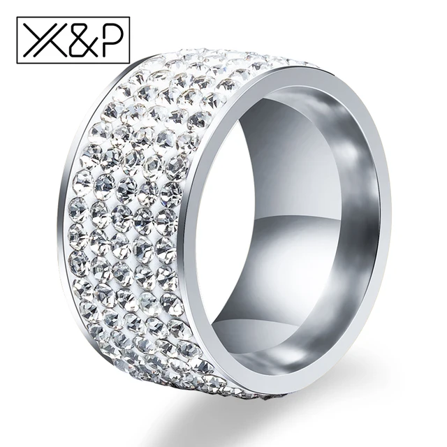 X&P Fashion Charm 5 Row Lines Clear Crystal Finger Rings for Women Men Classic W X&P Fashion Charm 5 Row Lines Clear Crystal Finger Rings for Women Men Classic W