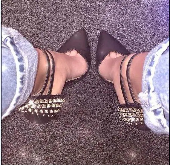 

2018Europe Popular Street beat rivet fish mouth shoes High-heeled Catwalk sexy Rome Casual Buckle Strap PU heel 12cm Woman pumps