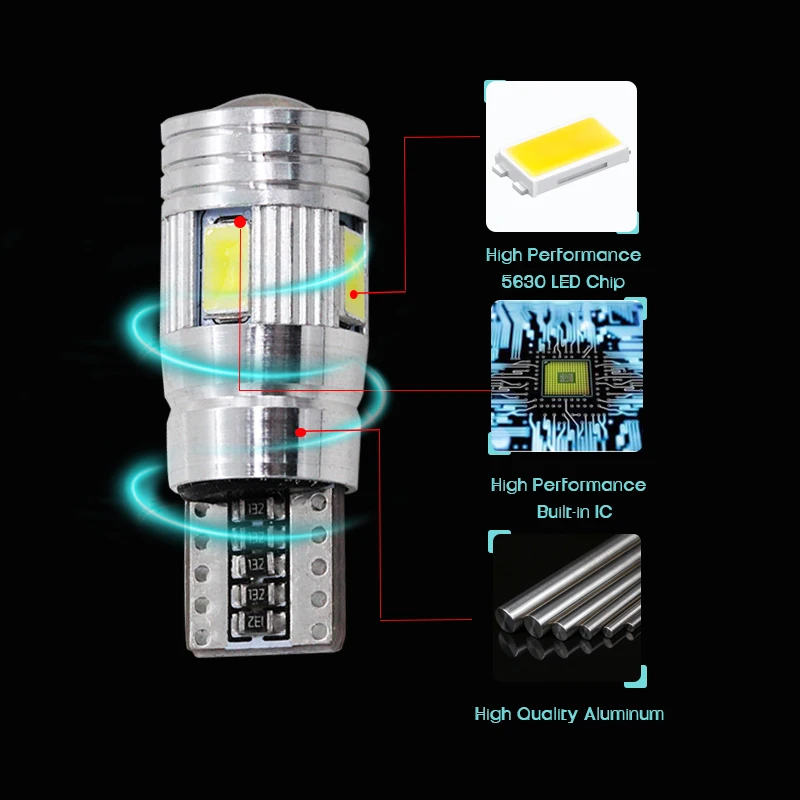 SUNKIA 2 шт./лот качество T10 Canbus белая лампа без ошибок W5W LED 6 SMD 5630 объектив проектор