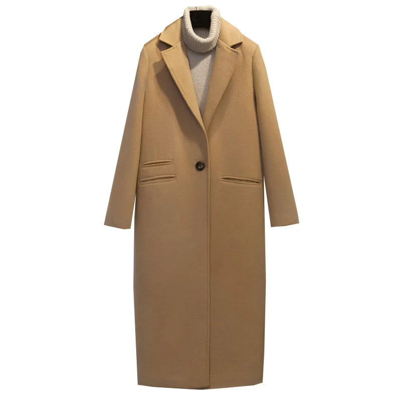 Winter Jackets 2018 Women Wool Blend Coat Lapel Pocket Oversize Long Coat Outerwear Solid Camel Female women overcoat
