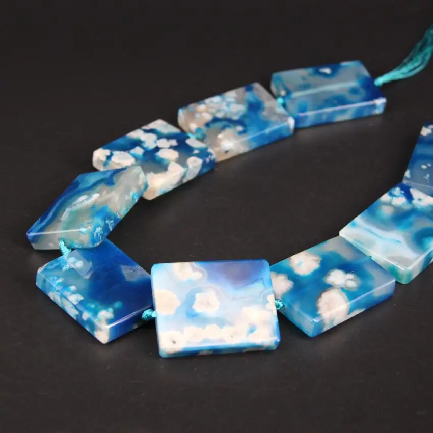 

New!!! 9PCS/strand Flat Rectangle Slab Slice Blue Sakura Agates Beads,Natural Cherry Blossom Stone Gems Nugget Pendants Jewelry