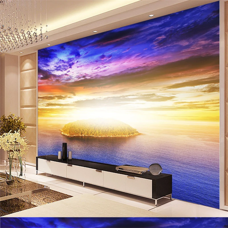 

beibehang Large custom wallpapers gold island beautiful romantic sea landscape landscape painting murals background wall