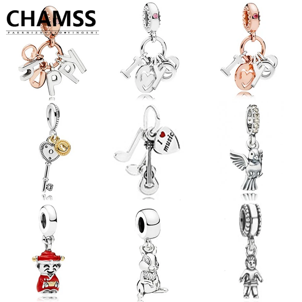 

CHAMSS 100% Real 925 Silver PDS Rose Gold Word Pendant Animal Pendant Doll Pendant DIY Jewelry Gift