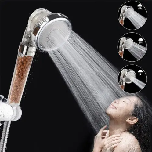 

Shower Bath Head Adjustable 3 Mode High Pressure Stone Stream Handheld Shower Head With Negative Ion Activated Ceramic Ba