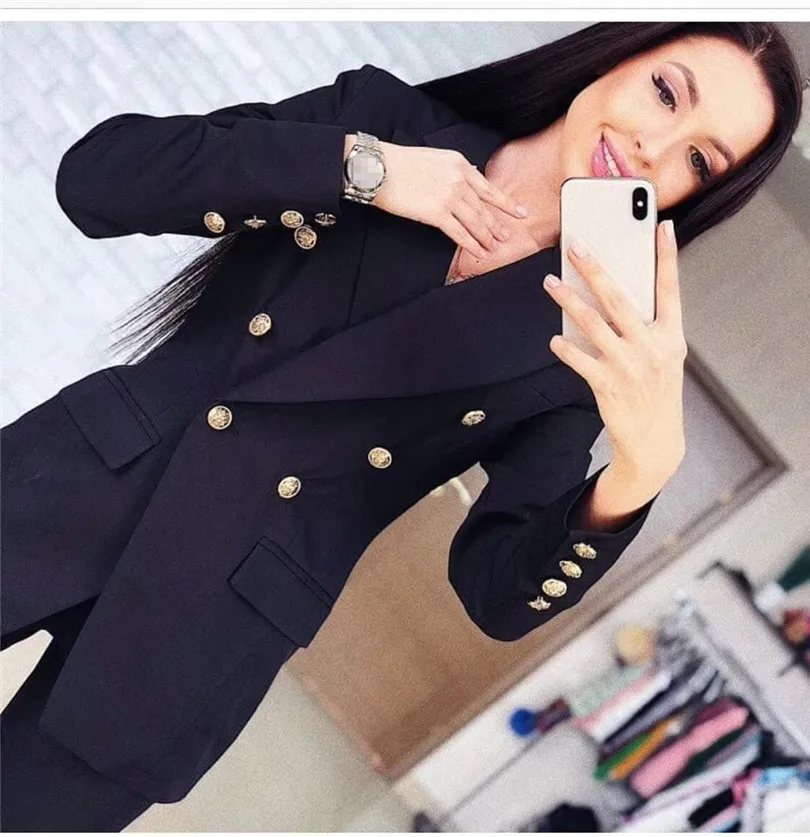 

2019 spring autumn Fashion Office Women 2 Piece interview suit set uniform Long-sleeved Blazer and Pencil Pant Office Lady suits