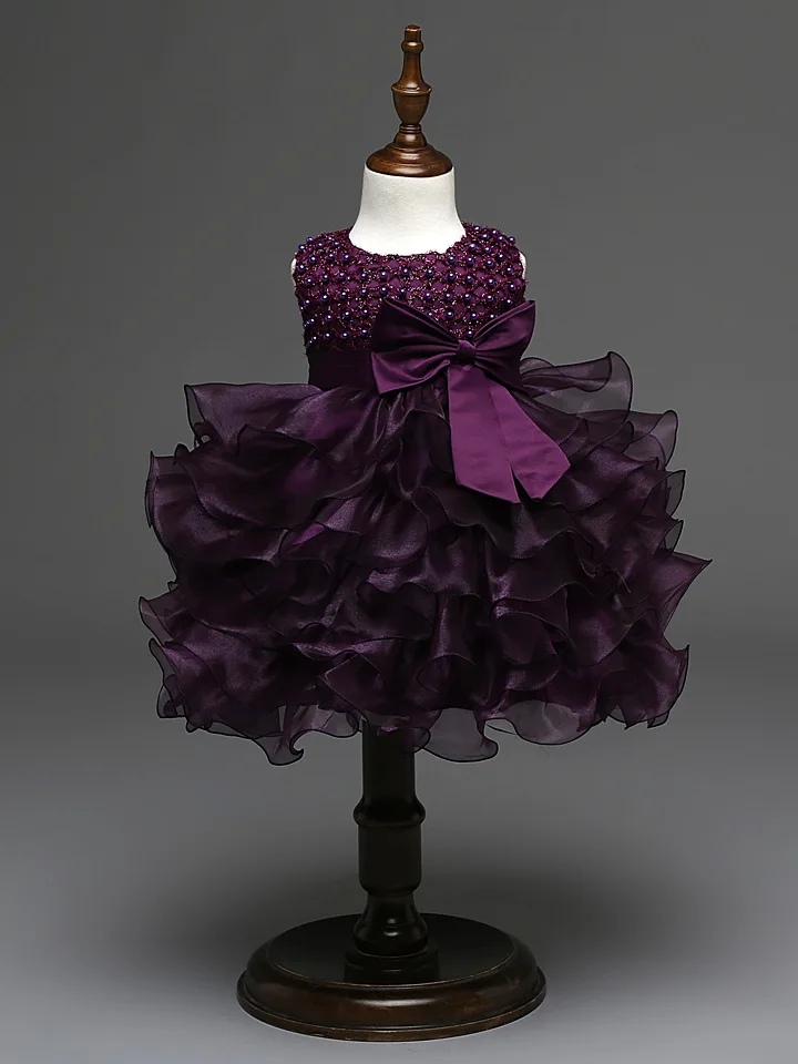 Moda Vestidos de Festa de Um Ano de Idade Do Bebê Primeiro Aniversário Do Bebê Infantil Vestido de Festa Roxo