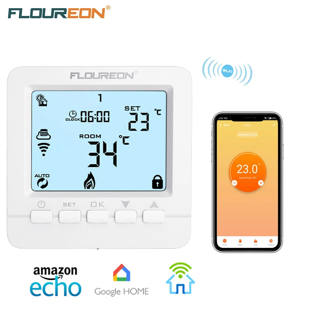 

FLOUREON WiFi Thermostat Temperature Controller Electric floor Heating Programmable Thermostats Works with Alexa Google Home