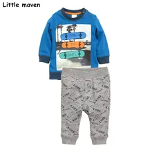 Peu maven enfants de vêtements ensembles 2017 nouveau automne garçons Coton marque manches longues skate imprimer t shirt + pantalon 20167