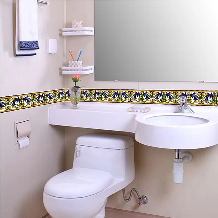 

Waist line wall sticker kitchen Waistline bathroom toilet waterproof self adhesive PVC wallpaper border room floral stickers