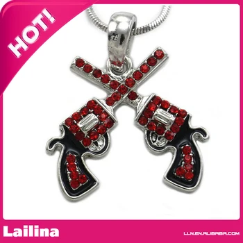 

Texas Western Cowgirl Dual Revolver Pistol Red Gun Necklace Pendant