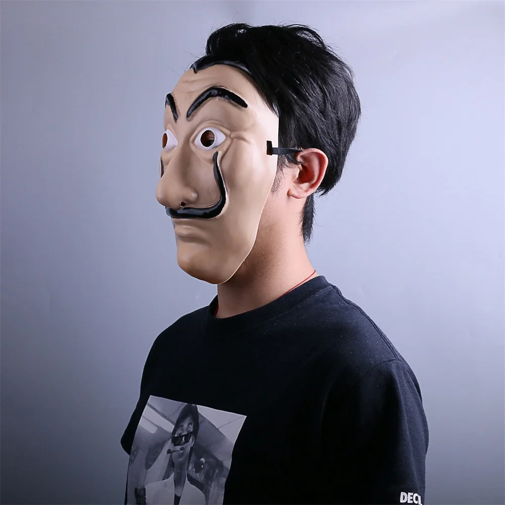 La Casa De Papel Mask Salvador Dali Latex Mask Cosplay Halloween Realistic Adult Party Costume Props (11)