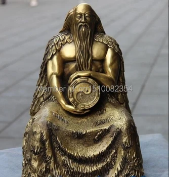

12" Old Chinese Archaic Myth Bronze Eight Trigrams Patriarch FuXi God Statue