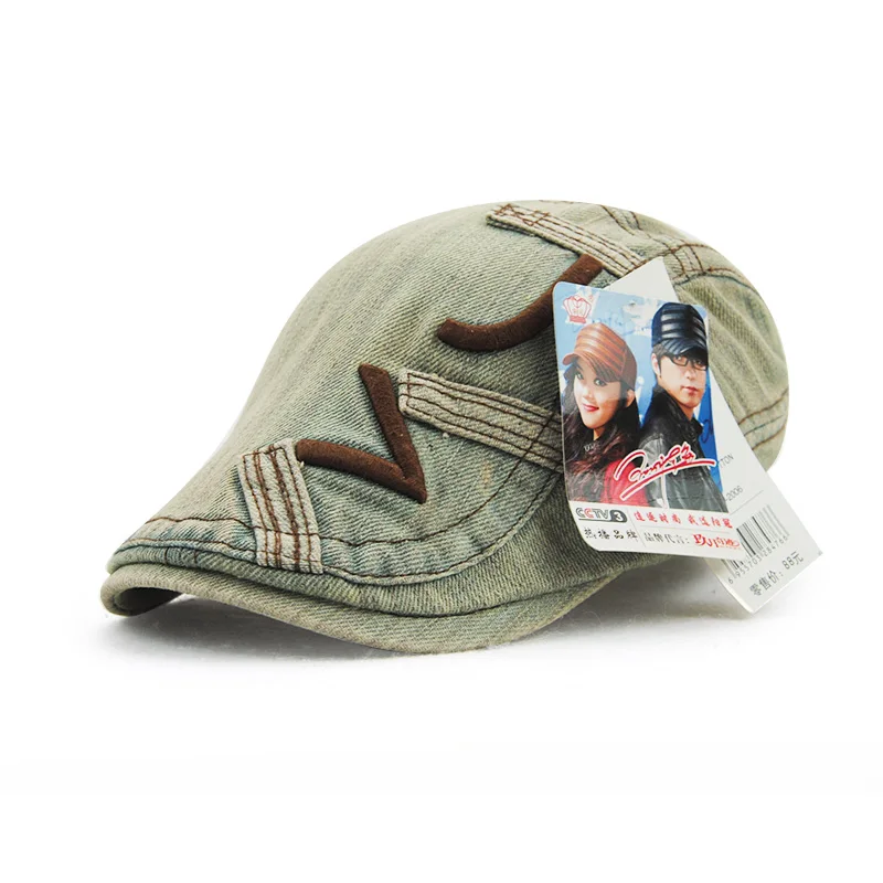 

women men vintage denim berets hat embroidery cotton casual flat cap male female sun visor gorras boina summer newsboy bone