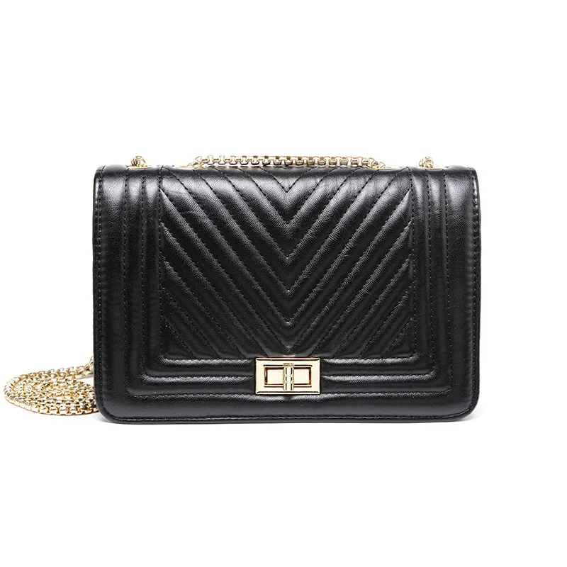 

Fashion New V Pattern Women Handbag Chain Female Brand Design Shoulder Crossbody Bag Simple PU Leather Brand Lady Messenger Bag